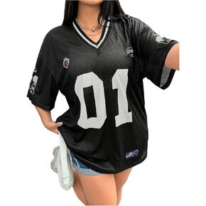 WDIRARA Women's Plus Size Jerseys Number Graphic Oversized Tee Shirts Crew Neck Short Sleeve Tops Streetwear in Saudi Arabia