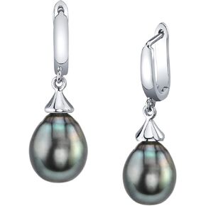 THE PEARL SOURCE Genuine Drop Shape Black Tahitian South Sea Cultured Pearl Elegance Earrings for Women in Saudi Arabia