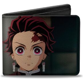 Demon Slayer Wallet, Bifold, Demon Slayer Tanjiro Kamado Pose and Title Logo Reds, Vegan Leather in Saudi Arabia