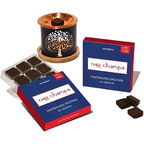 طوب البخور Nag Champa (2 × 9 طوب) ومبخرة بخور شجرة الحياة الغريبة من Aromafume | مصنوع من خشب الصندل والياسمين واليلانج يلانج وزهرة الشامبا | طوب طبيعي منخفض الدخان وغير سام in Kuwait