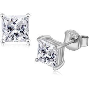 Princess Cut Moissanite Stud Earrings for Women Men 925 Sterling Silver 18K White Gold Plated Square Shape Earrings in Saudi Arabia