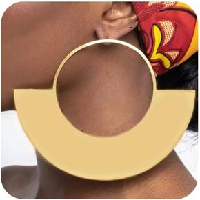 بيان أقراط كبيرة من الذهب مكتنزة للنساء، أقراط معدنية هندسية كبيرة الحجم عصرية، هدية فريدة من نوعها لحفلات Huggie المتدلية in Kuwait