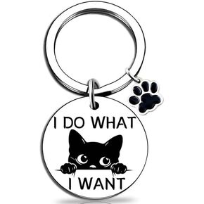 Funny Cat Keychain Cute Cats Lovers Gifts Black Cat Stuff for Women Girls Christmas Friend Birthday Halloween Easter Basket Graduation Stuffers I Do What I Want Keyring Cats Themed Gift for Women in Kuwait