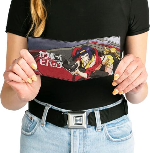 Buckle-Down Cowboy Bebop Wallet, Bifold, Cowboy Bebop Faye Valentine Shooting Scene and Title Logo, Vegan Leather in Saudi Arabia