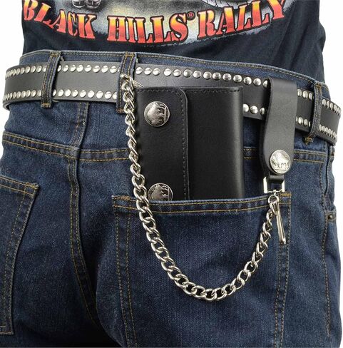 محفظة Milwaukee Leather MLW7821 للرجال مقاس 4 بوصات من الجلد ثلاثية الطي مع محفظة من النيكل الجاموس مع سلسلة من الفولاذ المقاوم للصدأ مضادة للسرقة - مقاس واحد in Saudi Arabia