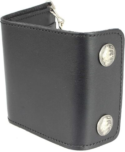 محفظة Milwaukee Leather MLW7821 للرجال مقاس 4 بوصات من الجلد ثلاثية الطي مع محفظة من النيكل الجاموس مع سلسلة من الفولاذ المقاوم للصدأ مضادة للسرقة - مقاس واحد in Saudi Arabia