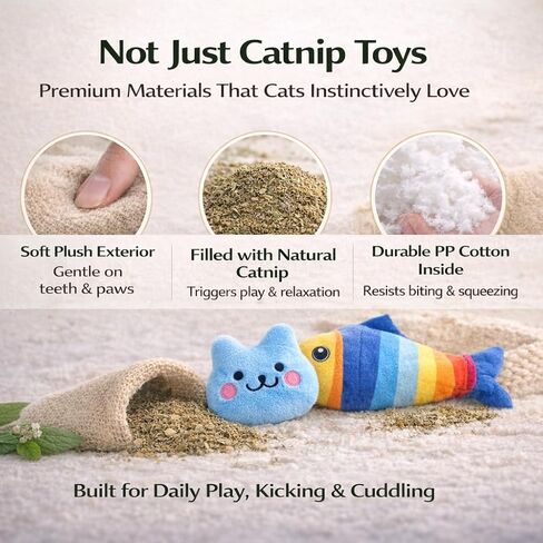 6-Pack Cat Toys - Natural Catnip Plush Toys for Indoor Cats, Bite-Resistant Shapes (Alpaca/Fish) with Kicker & Chew Set - Boredom Relief, Soft and Durable in Saudi Arabia