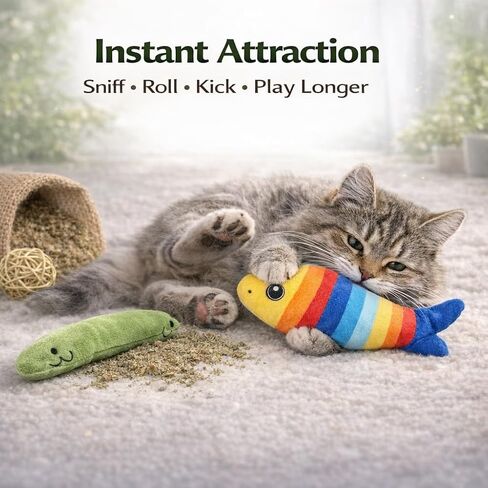 6-Pack Cat Toys - Natural Catnip Plush Toys for Indoor Cats, Bite-Resistant Shapes (Alpaca/Fish) with Kicker & Chew Set - Boredom Relief, Soft and Durable in Saudi Arabia