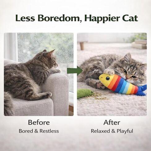 6-Pack Cat Toys - Natural Catnip Plush Toys for Indoor Cats, Bite-Resistant Shapes (Alpaca/Fish) with Kicker & Chew Set - Boredom Relief, Soft and Durable in Saudi Arabia
