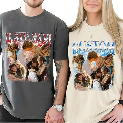 Nazenti Custom Face Bootleg Rap Tee for Couple, Personalized Funny Valentine Day Gift for Husband Wife in Saudi Arabia