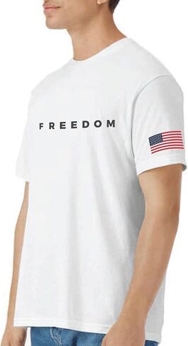 Patriotic Freedom T-Shirt, White Cotton, American Flag Design, Short Sleeve Crew Neck, Casual Wear in Saudi Arabia