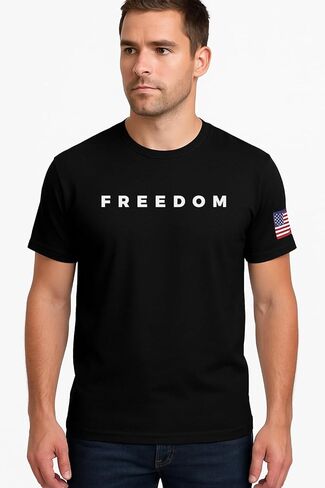 Patriotic Freedom T-Shirt, White Cotton, American Flag Design, Short Sleeve Crew Neck, Casual Wear in Saudi Arabia