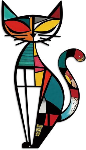 Putuo Decor Cat Metal Wall Decor, Iron Wall Hanging for Cat Lovers, Colorful Mid-Century Geometric Retro Wall Sculpture for Living Room Bedroom Kitchen Office, 13.77 x 9.84 in in Saudi Arabia