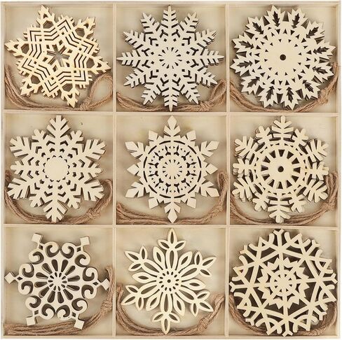 N&T NIETING 27 مساءً رقائق الثلج الخشبية على شكل زخارف معلقة الحلي لزينة عيد الميلاد in Kuwait