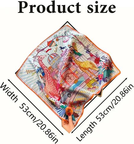 وشاح حريري التوت 100% مقاس 53 × 53 سم، وشاح رقبة أنيق بطباعة زرافة فنية، إكسسوارات حريرية ناعمة فاخرة للنساء، تزيين حقيبة الشعر للمكتب اليومي بنمط قديم in Saudi Arabia