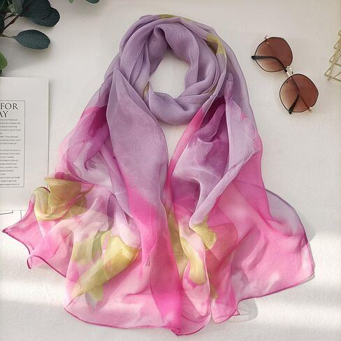 Silk Feeling Lightweight Scarves for Women Elegant Floral Pattern Head Wrap Shawls in Saudi Arabia