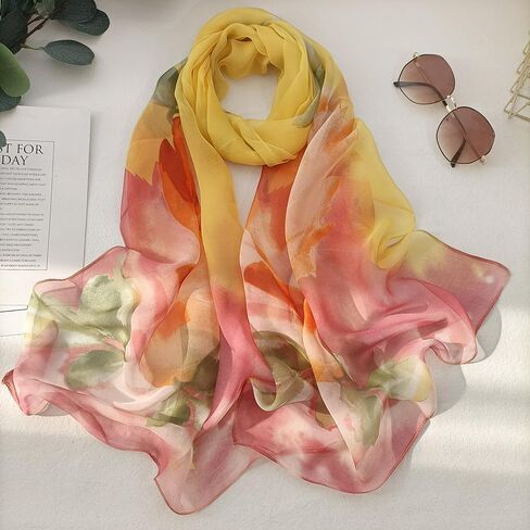 Silk Feeling Lightweight Scarves for Women Elegant Floral Pattern Head Wrap Shawls in Saudi Arabia
