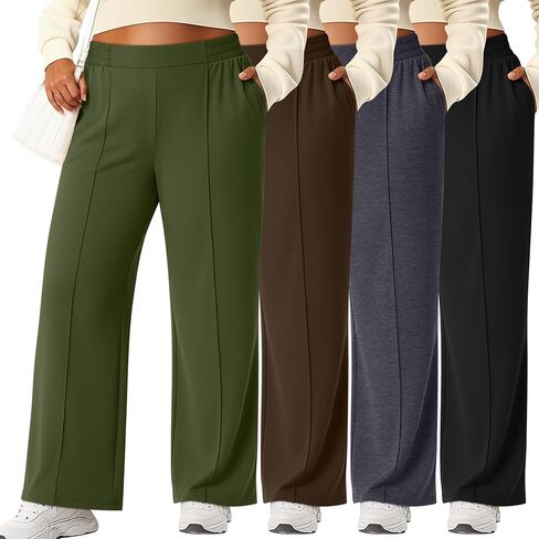 Neer 4 Pack Women's Plus Size Lounge Pants, High Waisted Wide Leg Front Seam Sweatpants Yoga Casual Baggy Pants with Pockets in Saudi Arabia