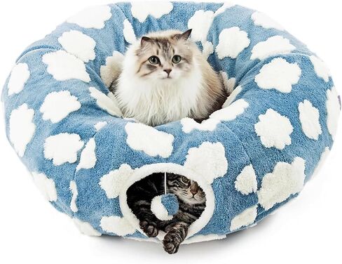 Cat Tunnel Bed for Indoor Cat Donut Tunnel Peekaboo Cat Cave with Washable Cushion Cat Tube Toys for Kitten Puppy Rabbit Brown (Brown) in Saudi Arabia