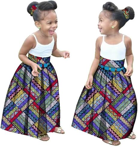 XIAOHUAGUA Little Girl’s African Wax Print Skirts Bohemian Ankara High Waist Long Skirt for Kids Girls Kente Clothes 7-12T in Saudi Arabia
