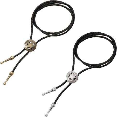 2Pcs Bolo Tie for Men Western Cowboy Leather Bolo Tie Retro Style Ties Supplies Star Accessories Western Cowboy Banquet Birthday Gift Suitable Casual Wearsuits in Saudi Arabia