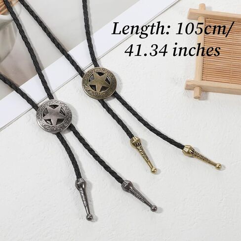 2Pcs Bolo Tie for Men Western Cowboy Leather Bolo Tie Retro Style Ties Supplies Star Accessories Western Cowboy Banquet Birthday Gift Suitable Casual Wearsuits in Saudi Arabia