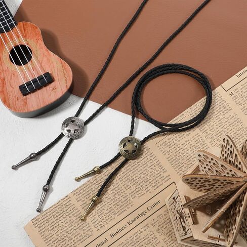 2Pcs Bolo Tie for Men Western Cowboy Leather Bolo Tie Retro Style Ties Supplies Star Accessories Western Cowboy Banquet Birthday Gift Suitable Casual Wearsuits in Saudi Arabia