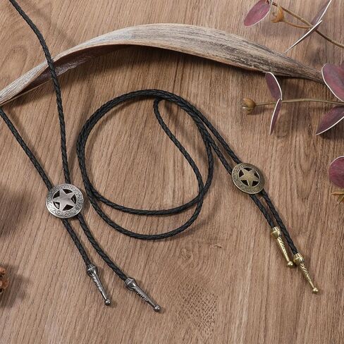 2Pcs Bolo Tie for Men Western Cowboy Leather Bolo Tie Retro Style Ties Supplies Star Accessories Western Cowboy Banquet Birthday Gift Suitable Casual Wearsuits in Saudi Arabia