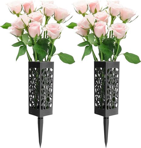 Wehhbtye 2 Pack 12 inch Memorial Cemetery Floral Holder Decoration-Plastic Floral Vase Cones with Long Spike Stake and Drainage Holes for Gravestone Grave Yard Ground Outdoor Flower Marker in Kuwait