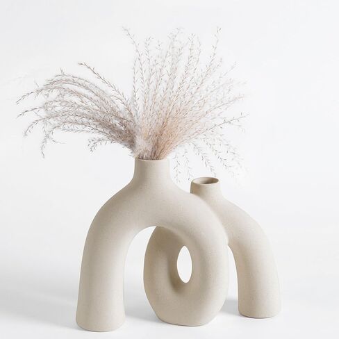 Ceramic Hug Vase (Creamy White) Modern Donut Style Hugging Vases for Flowers Minimalist Decor – Hollow Ceramic Waterproof Home Decor Vases for Living Room, Bed Room, Book Shelf, Entryway, Table in Saudi Arabia