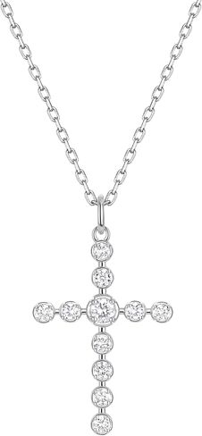 قلادة متقاطعة من الألماس 0.5-1 قيراط للنساء، قلادة متقاطعة من الفضة الإسترليني مطلية بالذهب عيار 14 قيراط، سلسلة كابل 18 بوصة مع مشبك زنبركي، هدية أنيقة لعيد الميلاد واحتفالات أعياد الميلاد in Kuwait