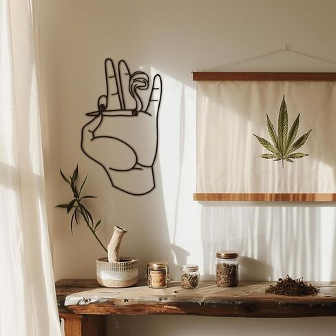 ديكور حائط Zckjnoi Hand Hippie - ملصق خيالي وفن جداري معدني لجمالية الغرفة، منحوتة حائط مضحكة للمنزل وغرفة النوم (أسود) in Saudi Arabia