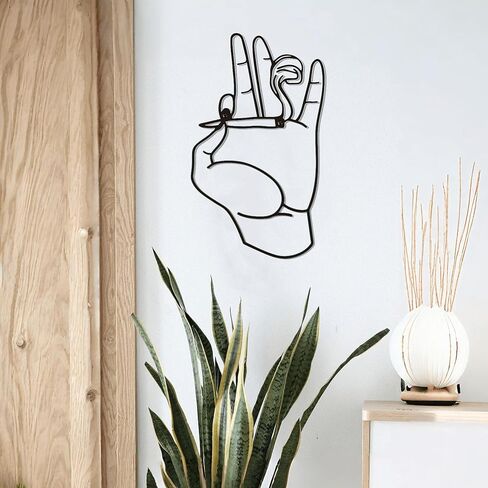 ديكور حائط Zckjnoi Hand Hippie - ملصق خيالي وفن جداري معدني لجمالية الغرفة، منحوتة حائط مضحكة للمنزل وغرفة النوم (أسود) in Saudi Arabia