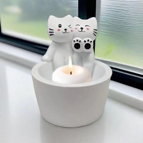 Cat Candle Holder, Cartoon Kitten Candle Holder, Cat Warming Hands Candle Holder, Gift for Girl Women, Cat Lover Gifts Candles for Candle Holders Decor (White Cat) in Saudi Arabia