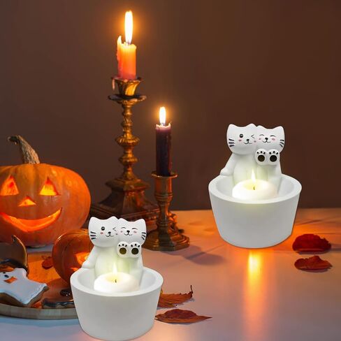 Cat Candle Holder, Cartoon Kitten Candle Holder, Cat Warming Hands Candle Holder, Gift for Girl Women, Cat Lover Gifts Candles for Candle Holders Decor (White Cat) in Saudi Arabia
