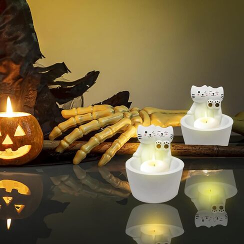 Cat Candle Holder, Cartoon Kitten Candle Holder, Cat Warming Hands Candle Holder, Gift for Girl Women, Cat Lover Gifts Candles for Candle Holders Decor (White Cat) in Saudi Arabia