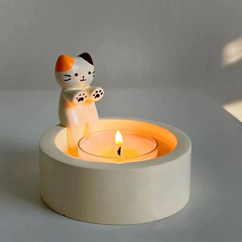 Cat Candle Holder, Cartoon Kitten Candle Holder, Cat Warming Hands Candle Holder, Gift for Girl Women, Cat Lover Gifts Candles for Candle Holders Decor (White Cat) in Saudi Arabia