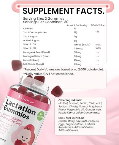 Lactation Support Gummies – Herbal Blend with Fenugreek, Moringa & Fennel – Postnatal Vegan Vitamins B12 & D3 – Natural Breast Milk Booster for Nursing Moms – Raspberry Flavor, 60 Gummies in Saudi Arabia