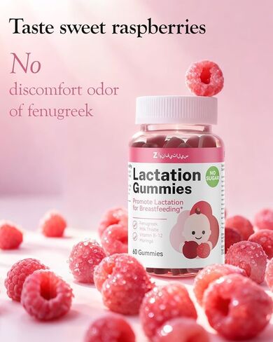 Lactation Support Gummies – Herbal Blend with Fenugreek, Moringa & Fennel – Postnatal Vegan Vitamins B12 & D3 – Natural Breast Milk Booster for Nursing Moms – Raspberry Flavor, 60 Gummies in Saudi Arabia