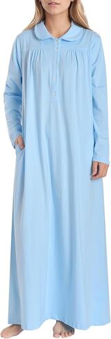 Latuza Women's Soft Cotton Nightgown Long Sleeve Sleeping Gown with Pockets in Saudi Arabia