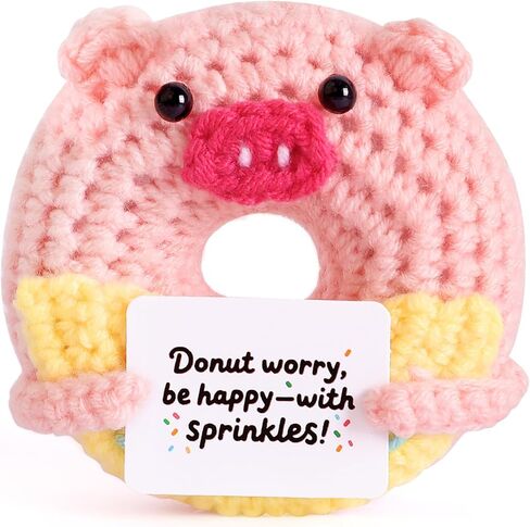 Positive Crochet Donut Pink Pig, Emotional Support Crochet Cute Bag Desk Decor, Uplifting Birthday Graduation Motivational Gift for Friends Famil Colleagues in Saudi Arabia