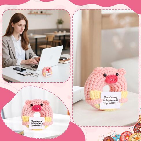 Positive Crochet Donut Pink Pig, Emotional Support Crochet Cute Bag Desk Decor, Uplifting Birthday Graduation Motivational Gift for Friends Famil Colleagues in Saudi Arabia
