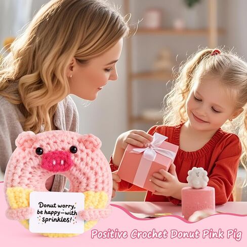Positive Crochet Donut Pink Pig, Emotional Support Crochet Cute Bag Desk Decor, Uplifting Birthday Graduation Motivational Gift for Friends Famil Colleagues in Saudi Arabia
