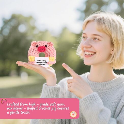 Positive Crochet Donut Pink Pig, Emotional Support Crochet Cute Bag Desk Decor, Uplifting Birthday Graduation Motivational Gift for Friends Famil Colleagues in Saudi Arabia