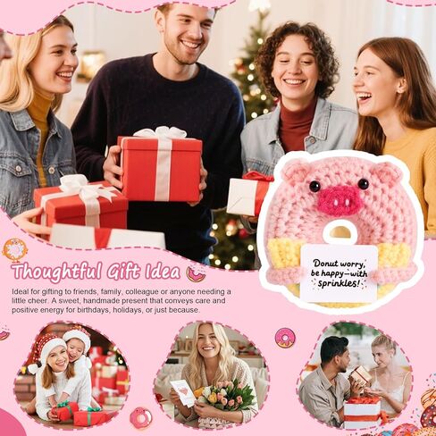 Positive Crochet Donut Pink Pig, Emotional Support Crochet Cute Bag Desk Decor, Uplifting Birthday Graduation Motivational Gift for Friends Famil Colleagues in Saudi Arabia