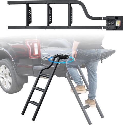 42" Aluminum Universal Foldable Tailgate Ladder with Handrail for Pickup Truck Accessories in Kuwait