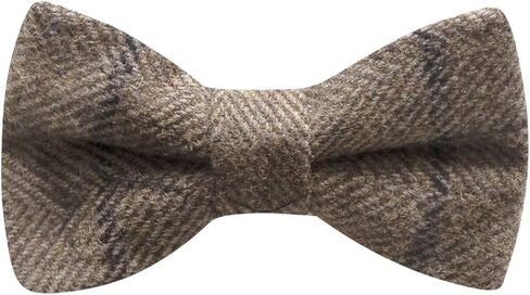 King & Priory Luxury Light Khaki Brown Herringbone Check Bow Tie, Tweed in Saudi Arabia