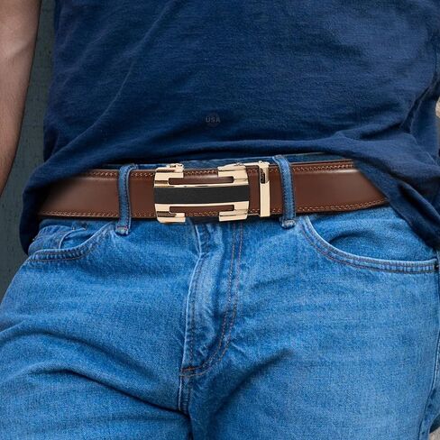 Mens Belt Men Dress and Casual with Ratchet Belt Adjustable Buckle，Trim to Fit in Saudi Arabia