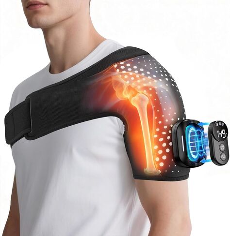 Cordless Portable Shoulder Heating Pad & Massager, Heating Vibration Shoulder Wrap, Shoulder Brace for Pain Relief, Rotator Cuff Support for Men & Women, Black in Saudi Arabia
