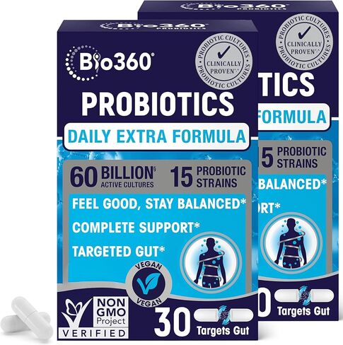 Probiotic قوة إضافية لصحة الجهاز الهضمي والدعم المناعي ، 60 مليار سلالة CFU و 15 ، والبروبيوتيك صحة الأمعاء للرجال والنساء يدعم الإمساك العرضي ، والإسهال ، والغاز والانتفاخ ، 30CT in Kuwait